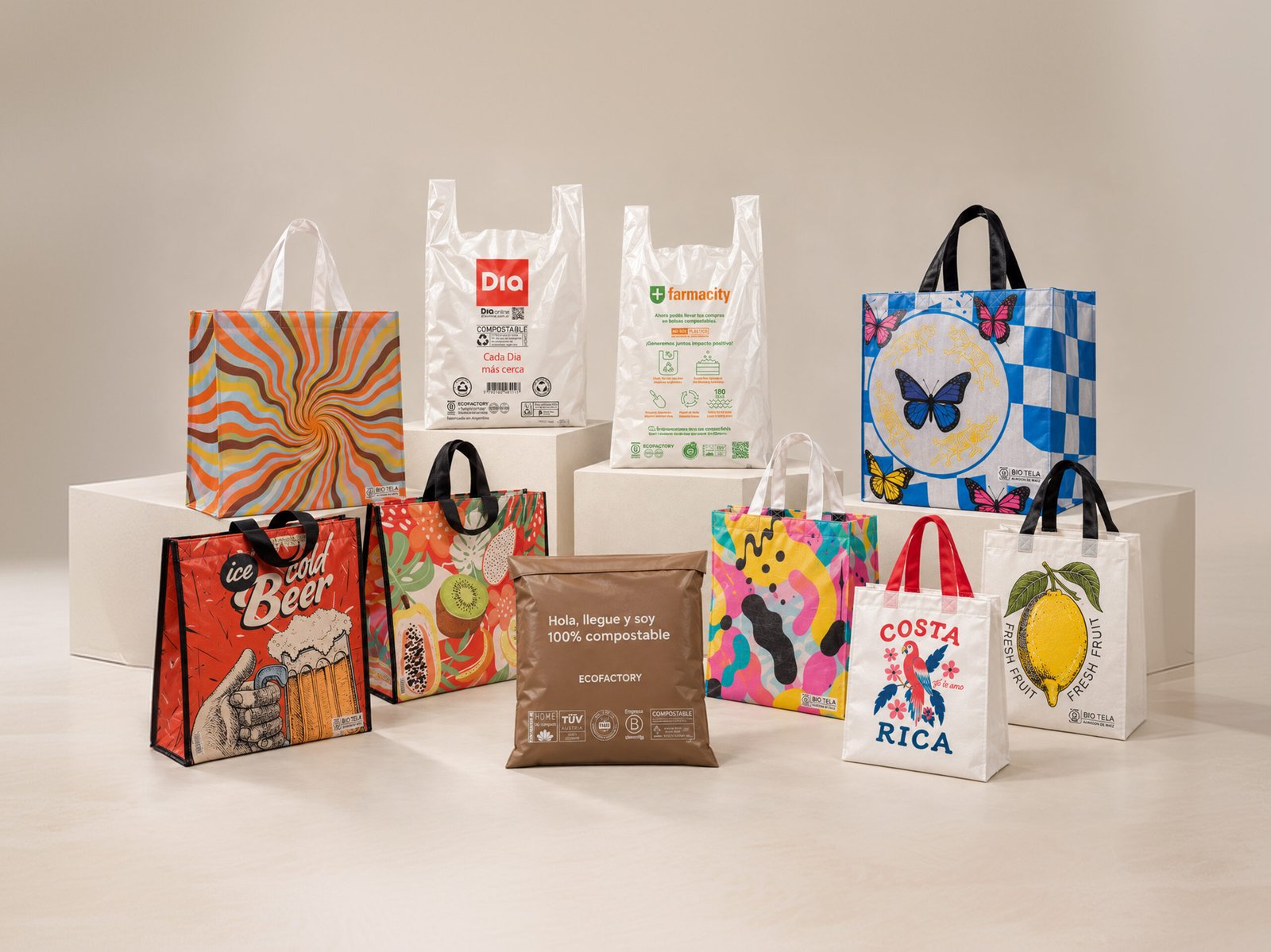 Bolsas reutilizables en distintos formatos y colores